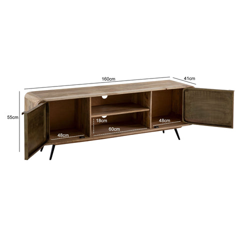 Rootz TV Base Cabinet - Media Console - TV Stand - Expressive Wood Grain - Fits TVs Up to 70" - 160cm x 55cm x 41cm