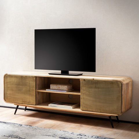 Rootz TV Base Cabinet - Media Console - TV Stand - Expressive Wood Grain - Fits TVs Up to 70" - 160cm x 55cm x 41cm