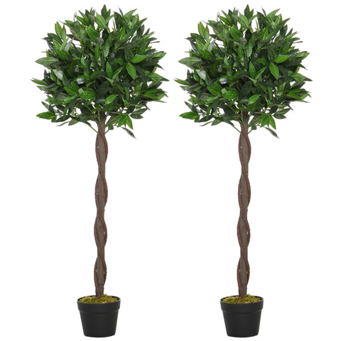 Rootz Set of 2 Artificial Laurel Tree - Faux Trees - Indoor Outdoor Greenery - No Maintenance Needed - 120cm x 16cm