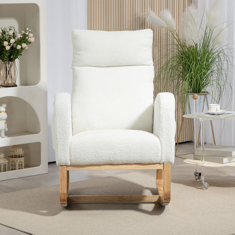 Rootz Rocking Chair - Relaxation Chair - Nursing Chair - Thick Padding - 70cm x 96cm x 107cm - White