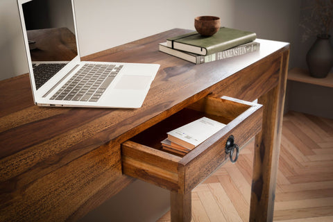 Rootz Solid Office Table - Modern Desk - Bureau - Handmade - Robust Legs - Sheesham Wood - 118cm x 40cm x 76cm