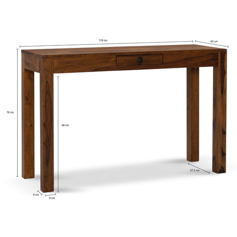 Rootz Solid Office Table - Modern Desk - Bureau - Handmade - Robust Legs - Sheesham Wood - 118cm x 40cm x 76cm