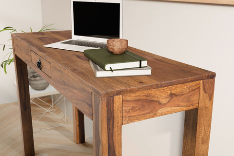 Rootz Solid Office Table - Modern Desk - Bureau - Handmade - Robust Legs - Sheesham Wood - 118cm x 40cm x 76cm