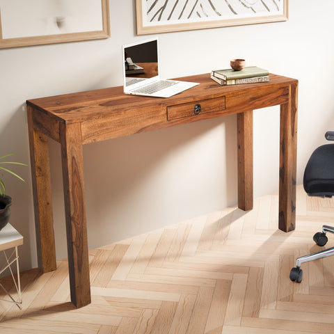 Rootz Solid Office Table - Modern Desk - Bureau - Handmade - Robust Legs - Sheesham Wood - 118cm x 40cm x 76cm