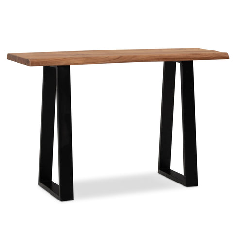 Rootz Modern Design Office Desk - Solid Wood Table - Tree Edge - Trapezoidal Metal Legs - Handmade - Acacia Wood - 118cm x 41cm x 76.5cm