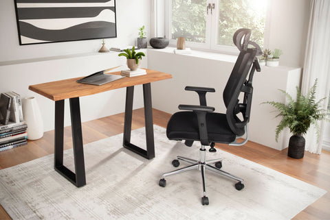 Rootz Modern Design Office Desk - Solid Wood Table - Tree Edge - Trapezoidal Metal Legs - Handmade - Acacia Wood - 118cm x 41cm x 76.5cm