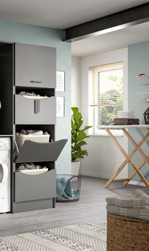 Rootz Linen Cupboard - Storage Cabinet - Grey Closet - Ample Storage - 50x195x62 cm