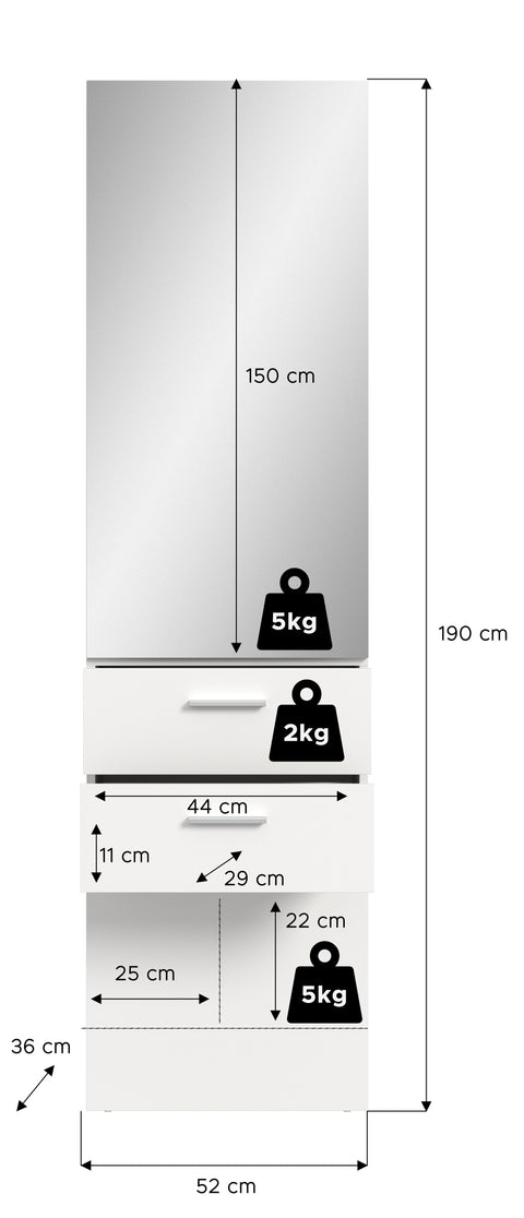 Rootz Wardrobe Panel - Coat Rack - Hallway Organizer - Space-Saving Design - 52x190x36 cm