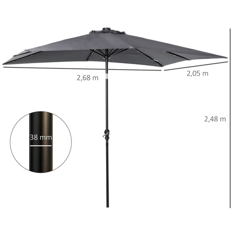 Rootz Garden Parasol - Sun Umbrella - Patio Canopy - LED Solar Lighting - High-Density Polyester - 268cm x 205cm x 248cm