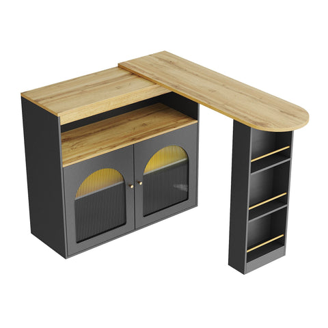 Rootz Extendable Bar Table - Dining Table - Rotating Table - LED Light Strips - 138-193×39×105 cm - Ample Storage Space