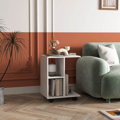 Rootz C Shape Side Table - Coffee Table - Corner Desk - Mobile Flexibility - E1 Chipboard - 45 x 35 x 58cm - White