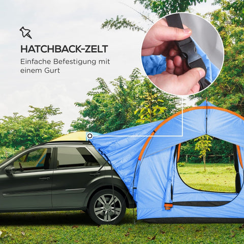 Rootz Car Tent Camping Tent - Car Shelter - Outdoor Canopy - 3 Doors - Weather Resistant - 239cm x 210cm x 210cm - Orange + Blue