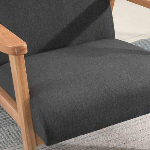 Rootz Lounge Chair - Relaxation Chair - Single Chair - High Comfort - Hevea Wood Frame - Dark Linen Fabric - 68.5cm x 78.5cm x 75cm