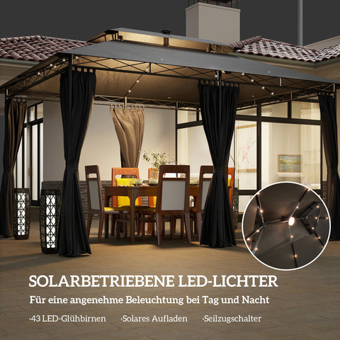 Rootz Garden Pavilion - Garden Tent - Terrace Tent - Solar LED Lights - 400cm x 300cm x 275cm