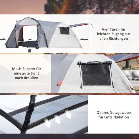Rootz Camping Tent for 4-5 People - Family Tent - Outdoor Shelter - Two Interiors - Water-Repellent - Enhanced Ventilation - 490cm x 250cm x 185cm