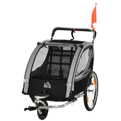 Rootz Children's Bicycle Trailer - Push Cart - Stroller - Foldable with Brakes - 142 x 75 x 101cm - Safe & Comfortable Journey for 2 Kids