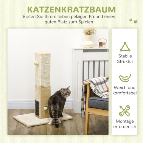 Rootz Cat Scratching Post - Cat Tree - Kitty Tower - Includes Toy - Jute Rope - 59.5cm x 39cm x 79cm