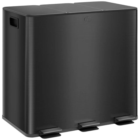 Rootz Triple Recycling Bin - Kitchen Trash Can - Waste Separation - Odor-Free - Stainless Steel - 61.9cm x 36.6cm x 43.2cm
