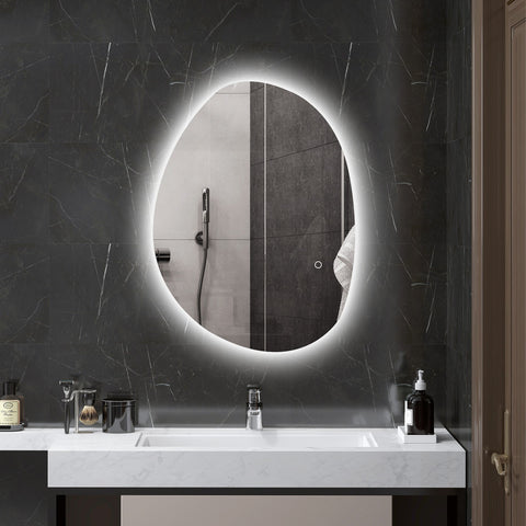 Rootz Asymmetrical Bathroom LED Mirror - LED Vanity Mirror - Illuminated Mirror - Anti-Fog - 70cm x 50cm - Elevate Bathroom Ambience Instantly