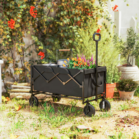 Rootz Foldable Garden Car - Transport Trolley - Heavy Duty Cart - Supports 100kg - 95cm x 55cm x 102cm - Black