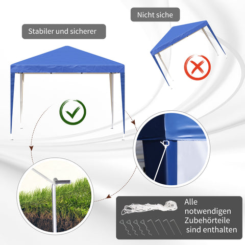 Rootz Pop-Up Folding Gazebo - Garden Tent - Party Pavilion - UV Protection - 2.95 x 2.95m - Steel & Oxford Fabric - Blue