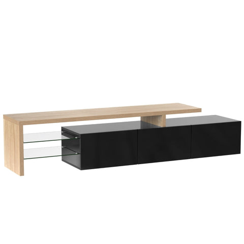 Rootz Elegant TV Cabinet - High Gloss Black - Wood Look - Glass Shelves - LED Lighting - 197.5L x 39W x 42H cm