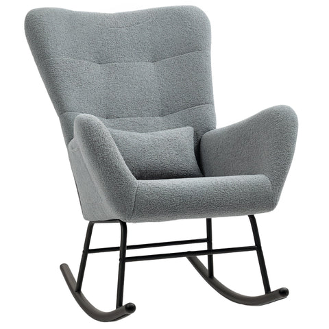 Rootz Rocking Chair - Fluffy Lounge Chair - Non-Slip Recliner - Luxurious Comfort - 67cm x 95cm x 100cm - Grey