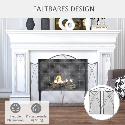 Rootz Fireplace Protection Grille - Hearth Guard - Fire Screen - Metal Construction - Foldable Panels - Powder Coating - 126cm x 76cm x 2cm