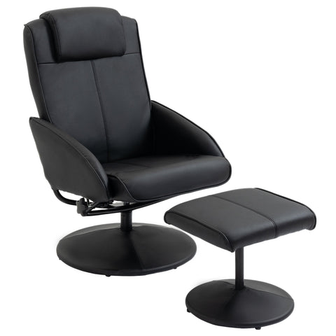 Rootz Relaxation Armchair with Foot Stool - Lounge Chair - Ergonomic Recliner - Synthetic Leather - Black - 78cm x 52cm x 98cm