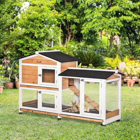 Rootz Rabbit Stable - Animal Villa - Outdoor Rabbit Hutch - Secure & Spacious - 157.4cm x 53cm x 99.5cm