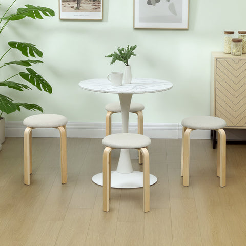 Rootz 4-Set Upholstered Stool - Stackable Stools - Space-Saving Seating - Birch Legs - White - Ø40 x 45H cm
