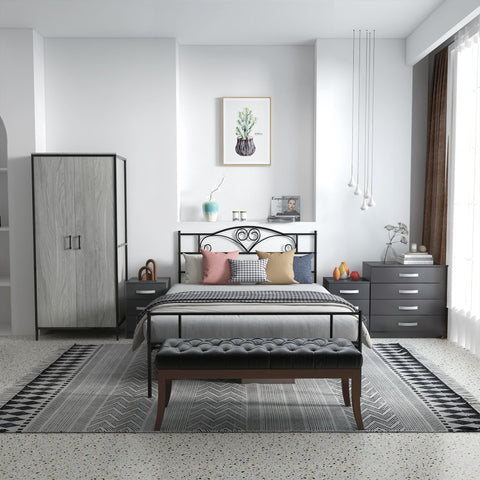 Rootz Metal Bed Frame with Headboard - Sturdy Double Bed - Steel Platform Bed - 300kg Capacity - Storage Space - 145 x 211 x 108 cm - Black