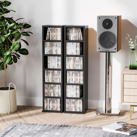 Rootz Set of 2 Column Shelves - DVD Storage Cabinet - CD Storage - 204 CD Capacity - Elegant Design - 21cm x 22.5cm x 88.5cm