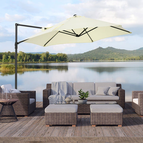 Rootz Cantilever Parasol - Outdoor Umbrella - Garden Sunshade - UV Protection - 256cm Diameter - Beige - 100cm Base