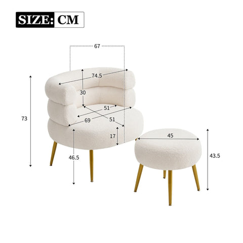 Rootz White Recliner Chair & Footstool Set - Armchair - Lounge Chair - Optimal Comfort - 69cm Seat Width x 69cm x 67cm x 73cm