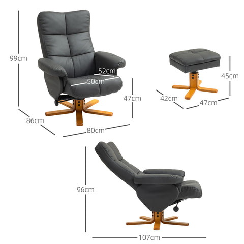 Rootz Relaxation Chair with Stool - Recliner - Swivel Chair - 145° Tilt & Storage - Grey - 80cm x 86cm x 99cm