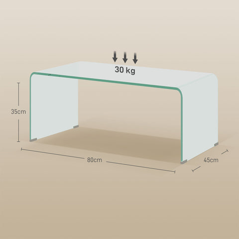 Rootz Glass Coffee Table - Living Room Table - Rectangular Transparent Table - Modern Design - Non-Slip Pads - 80cm x 45cm x 35cm