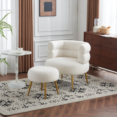 Rootz White Recliner Chair & Footstool Set - Armchair - Lounge Chair - Optimal Comfort - 69cm Seat Width x 69cm x 67cm x 73cm