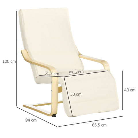Rootz Deck Chair with Cushion - Recliner - Relaxation Chair - 5-Step Footrest - Birch Wood - 66.5cm x 94cm x 100cm - Supports up to 120kg
