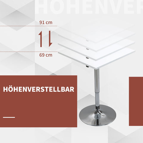 Rootz Height-Adjustable Bar Table - Pub Table - Counter Table - 360° Rotatable - Scratch-Resistant, Stable Base - 60x60x69-91cm - White