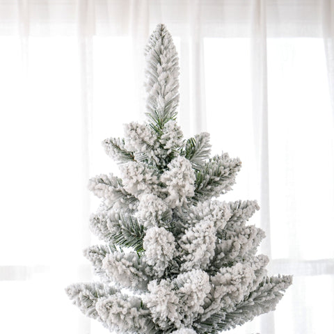 Rootz Christmas Tree 210 cm - Artificial Snow - Slim Fir Tree - Flame Retardant - Steel Base - Green - Ø75 x 210Hcm