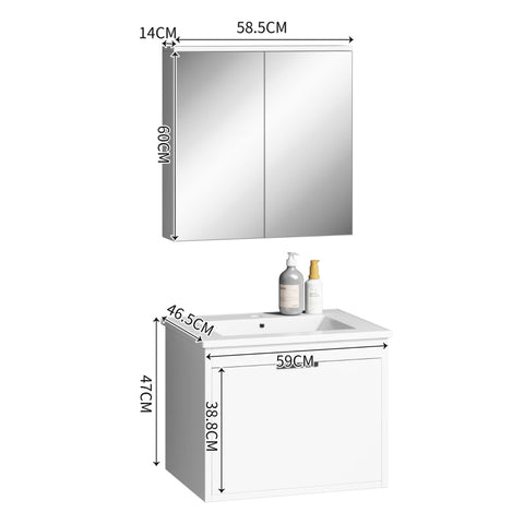 Rootz Bathroom Furniture Set - Vanity Unit - Sink Cabinet - Stylish Storage - 59cm x 46.5cm x 47cm & 58.5cm x 14cm x 60cm