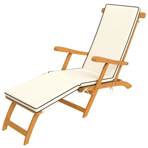 Rootz Foldable Garden Lounger - Sun Lounger - Deck Chair - Supports 160kg - 155cm x 54cm x 86cm - White, Brown Finish