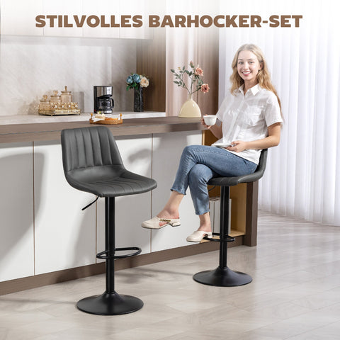 Rootz Bar Stool Set of 2 - Retro Bar Chairs - Adjustable Counter Stools - Swivel Kitchen Stools - Comfort with Footrest - 43x49.5x111cm