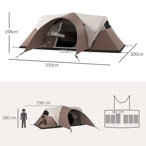 Rootz Family Camping Tent - Waterproof Shelter - Lightweight Canopy - Ventilated Design - Transport Bag - 550L x 300W x 198H cm