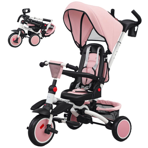 Rootz Children's Director Buggy - Stroller - 6-in-1 Tricycle - Adjustable & Foldable - 111.5cm x 98cm - Pink and Black- Enhances Child-Parent Bonding