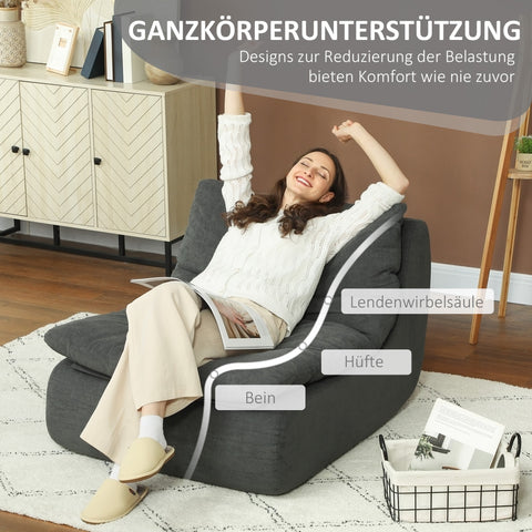 Rootz Grey Foam Floor Armchair - Lying Chair - Lounge Armchair - High-Density Comfort - 82cm x 103cm x 75cm