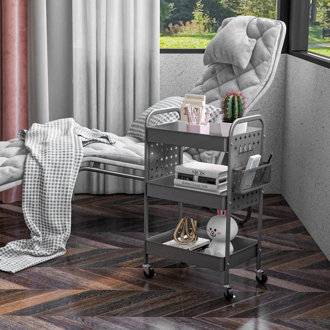 Rootz Multi-purpose Trolley - Kitchen Trolley - 3 Shelves - 4 Wheels - Gray - 53.5 cm x 30.5 cm x 75 cm