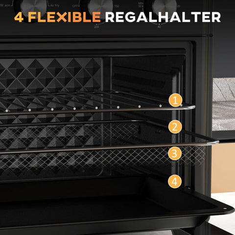 Rootz Mini Table Oven - Miniature Oven - Compact Cooker - 30L Capacity - Adjustable Temperature - 7 Cooking Modes - Energy Efficient - 43cm x 39cm x 39cm