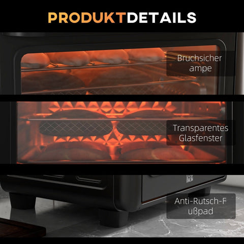 Rootz Black Mini Oven - Air Fryer - Countertop Oven - 6 Presets - Even Cooking - Saves Time & Energy - 33.5cm x 32cm x 32.5cm
